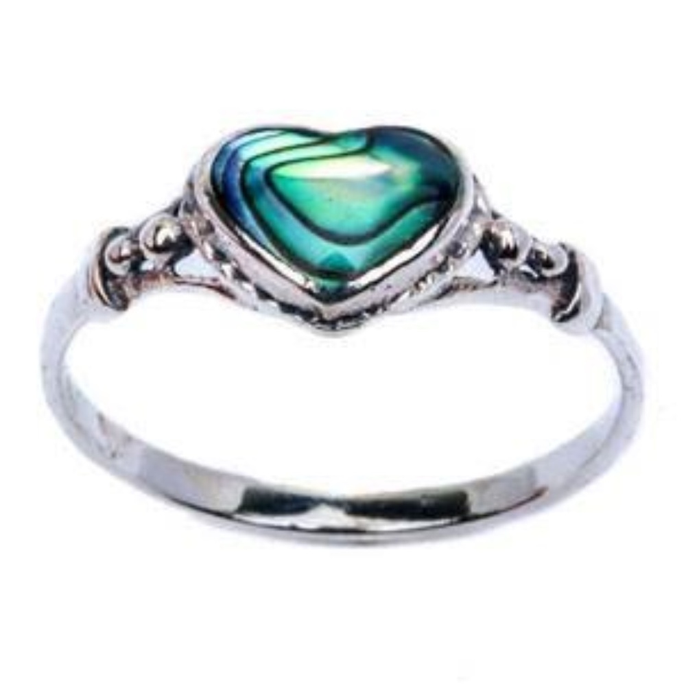 Sterling Silver Abalone Shell Heart Stone Rings, 7